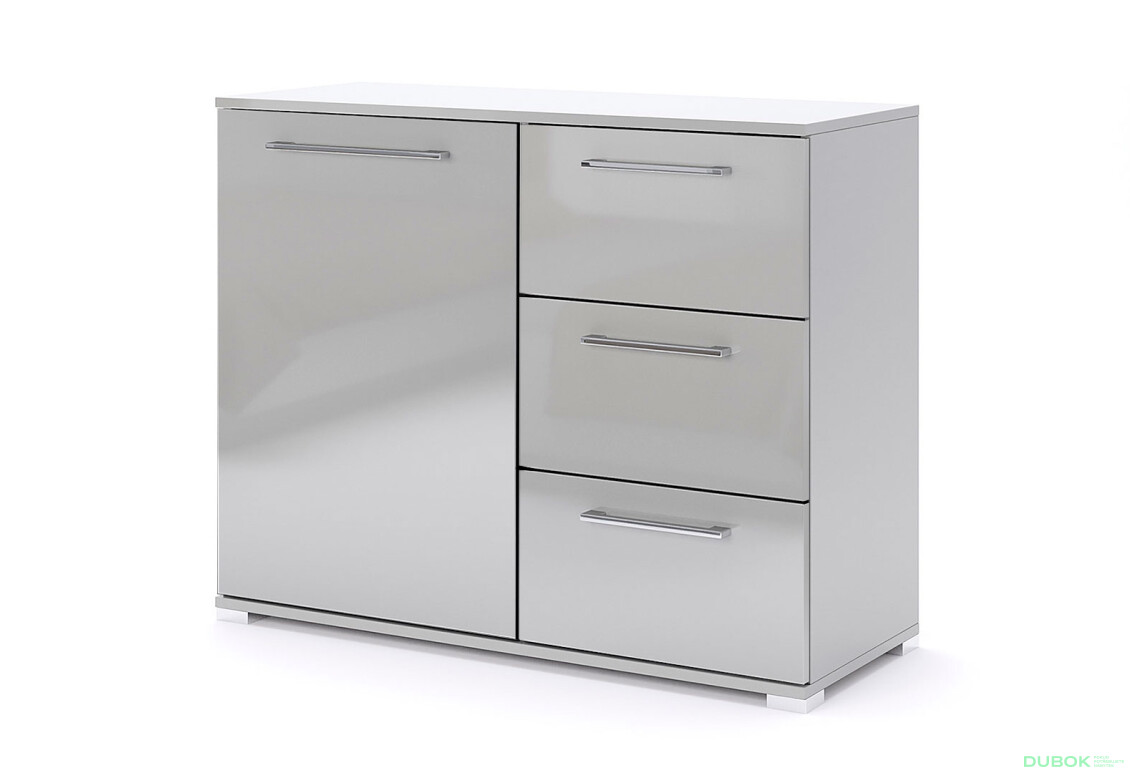 Komoda 1dveřová 3zásuvková šedý lesk Megy - Fotografie 1 Fotografie 1 - Komoda 1dveřová 3zásuvková šedý lesk Megy