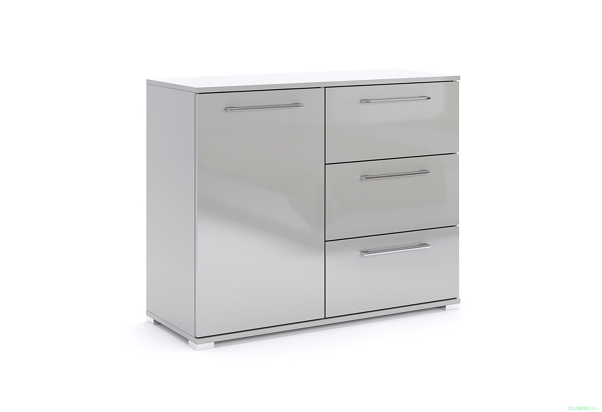 Komoda 1dveřová 3zásuvková šedý lesk Megy - Fotografie 3 Fotografie 3 - Komoda 1dveřová 3zásuvková šedý lesk Megy