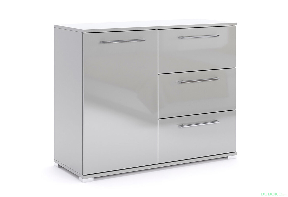 Komoda 1dveřová 3zásuvková šedý lesk Megy - Fotografie 3 Fotografie 3 - Komoda 1dveřová 3zásuvková šedý lesk Megy