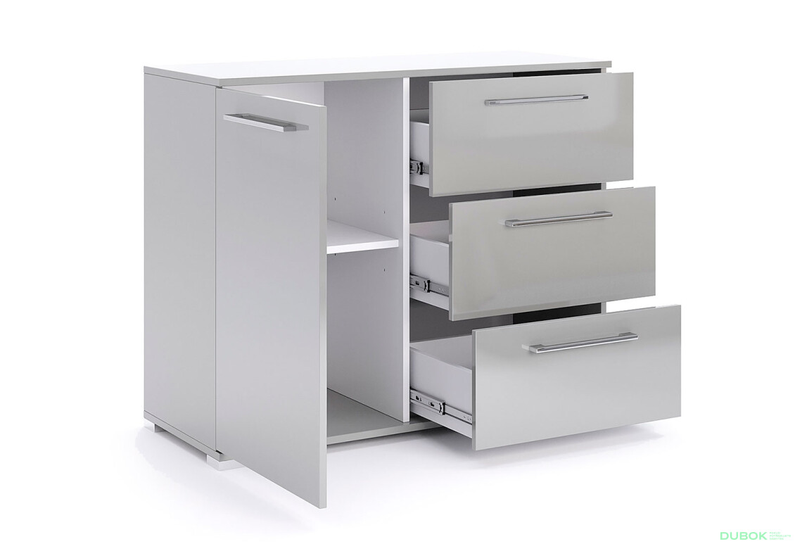 Komoda 1dveřová 3zásuvková šedý lesk Megy - Fotografie 4 Fotografie 4 - Komoda 1dveřová 3zásuvková šedý lesk Megy