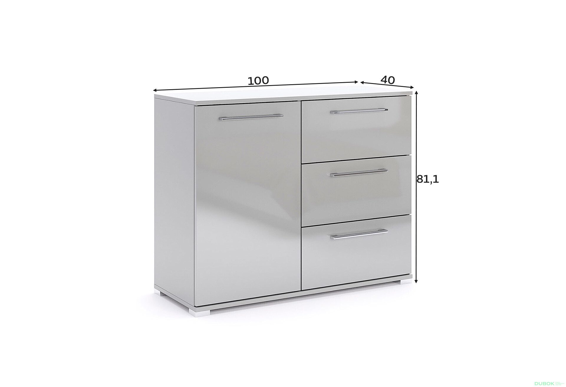 Fotografie 5 - Komoda 1dveřová 3zásuvková šedý lesk Megy