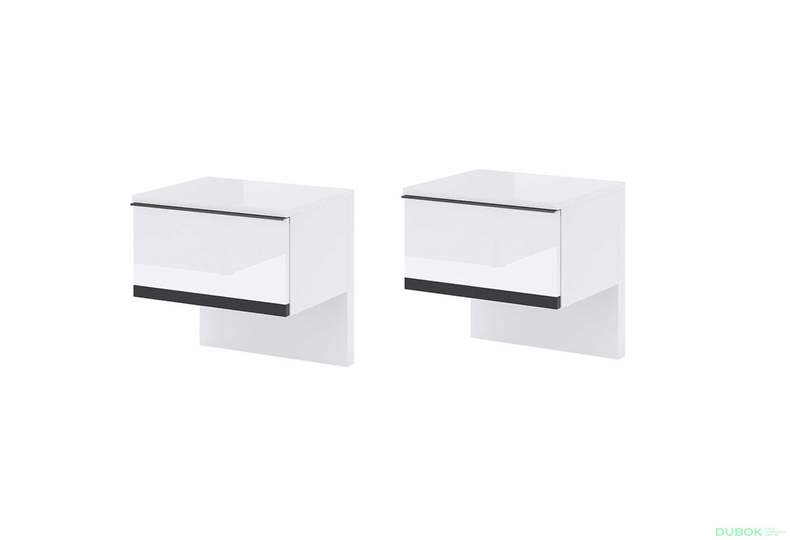 Noční stolek závěsný 1šx (2ks) Bílý lesk / Matný antracit Lucca