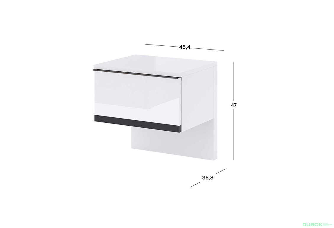 Fotografie 3 - Noční stolek závěsný 1šx (2ks) Bílý lesk / Matný antracit Lucca