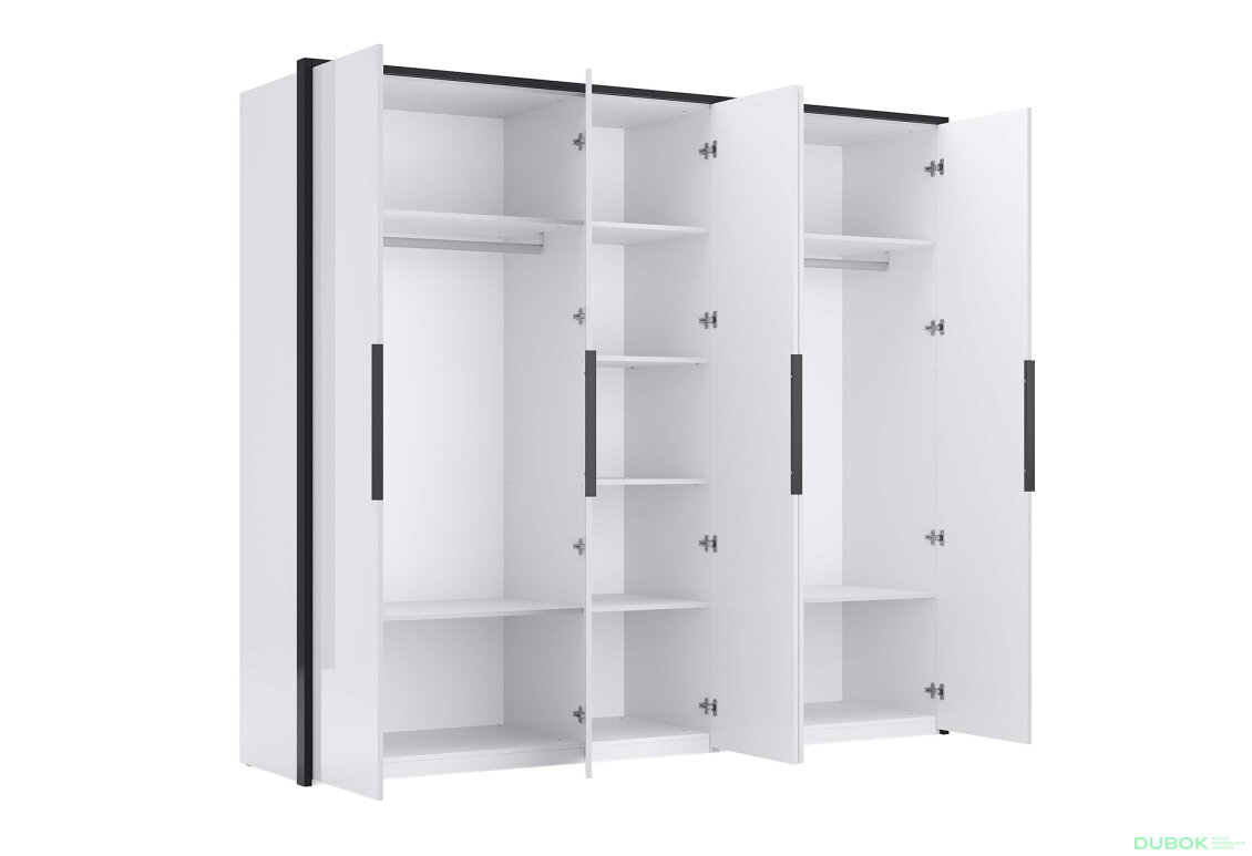 Fotografie 2 - Skříň 6dv bez zrcadel Bílý lesk / Matný antracit Lucca