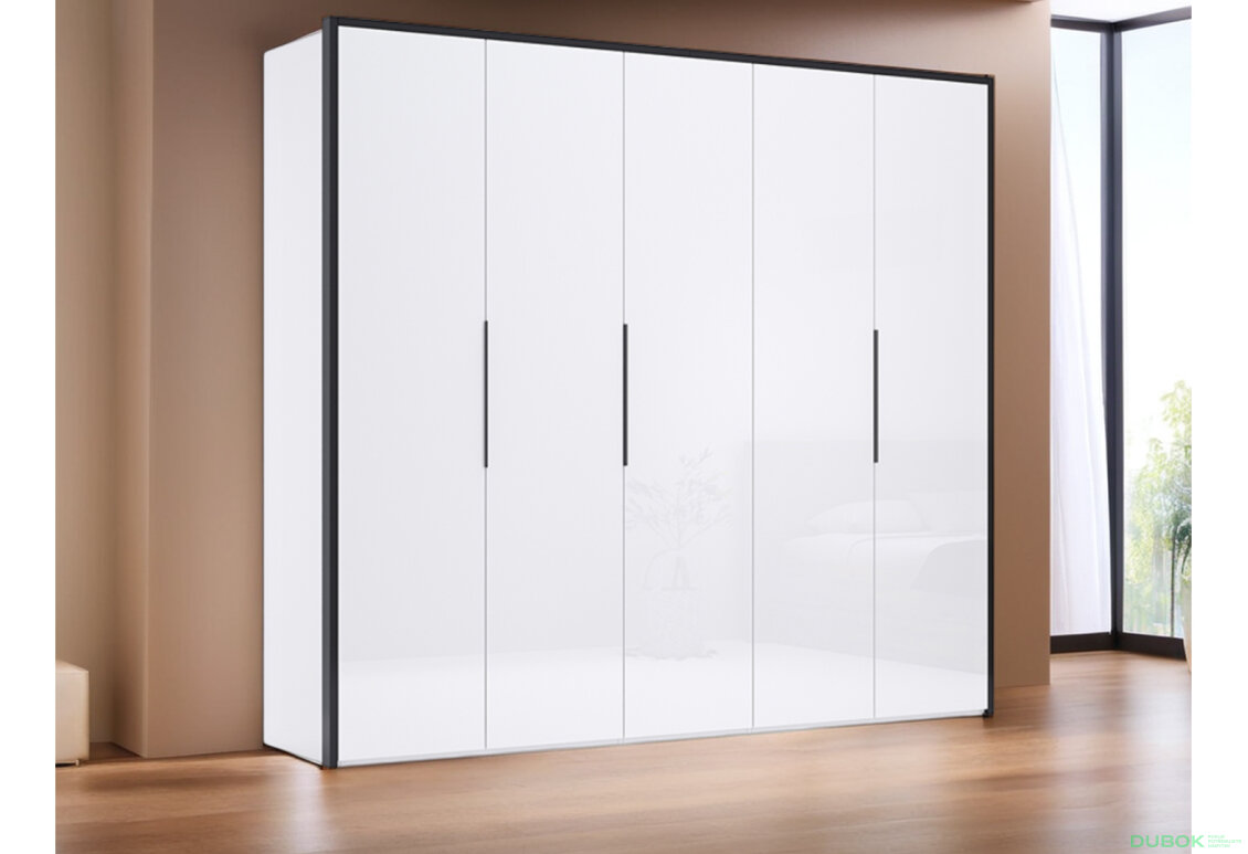 Fotografie 3 - Skříň 6dv bez zrcadel Bílý lesk / Matný antracit Lucca