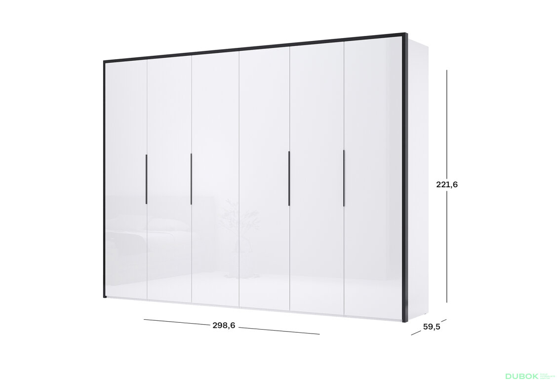 Fotografie 4 - Skříň 6dv bez zrcadel Bílý lesk / Matný antracit Lucca