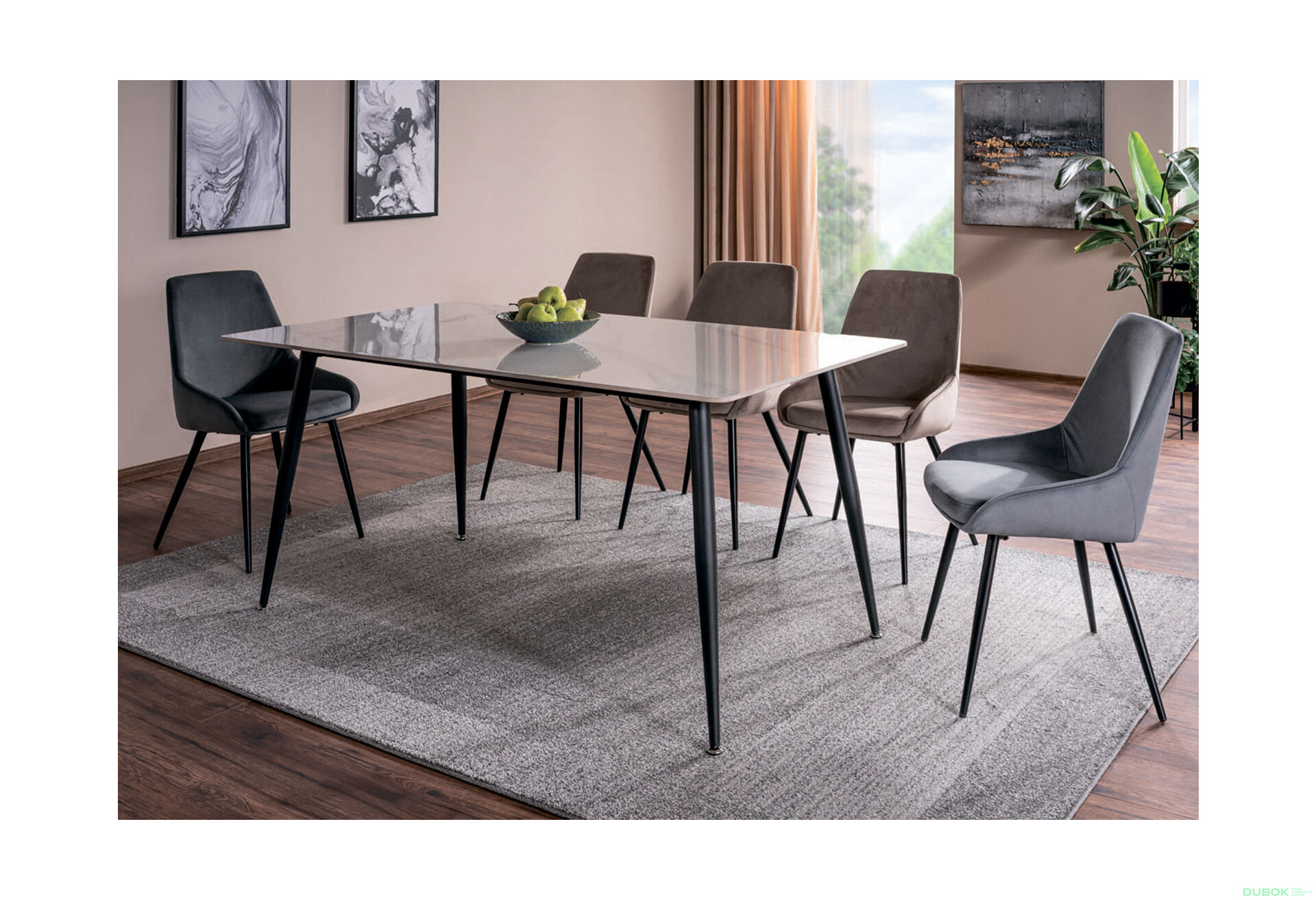 Fotografie 8 - Stůl Rion 160x90 mramorový efekt, bílý / černý mat