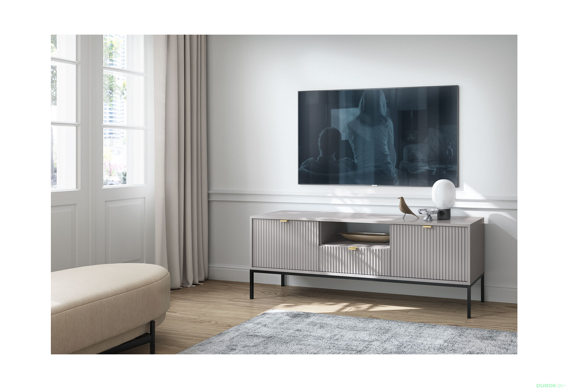 Fotografie 4 - TV stolek RTV154 šedá Nova Černé nohy / zlatý úchytky