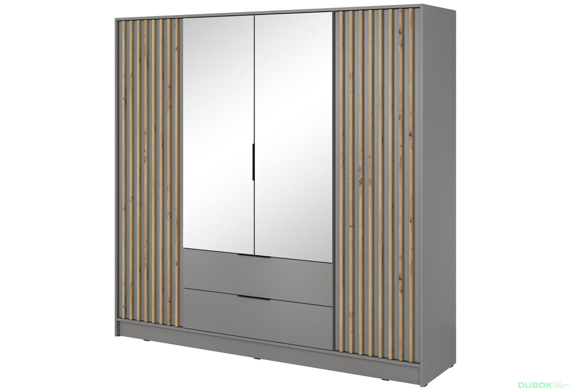 Skříň 4D se zrcadlem šedá Nelly