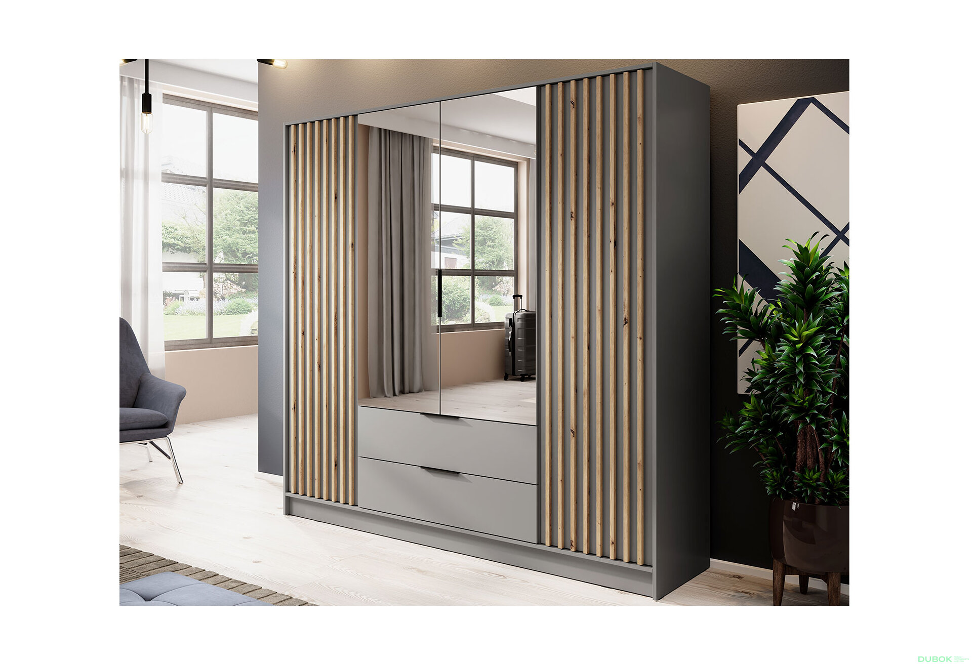 Fotografie 3 - Skříň 4D se zrcadlem šedá Nelly