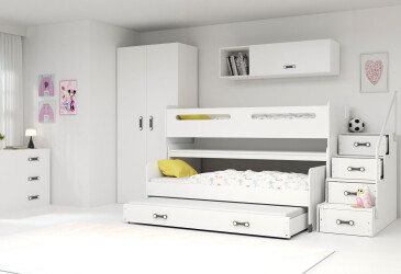 Patrová postel Max 1 pro tři osoby bílé 80x200 cm s roštem, matrací