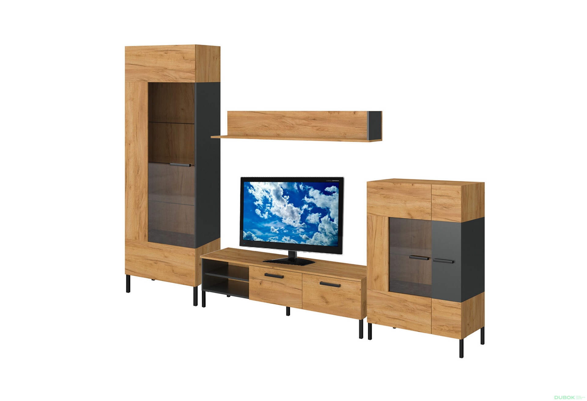 Obývací sestava 3.1 m dub craft zlatý / antracit Santes - Fotografie 1 Fotografie 1 - Obývací sestava 3.1 m dub craft zlatý / antracit Santes