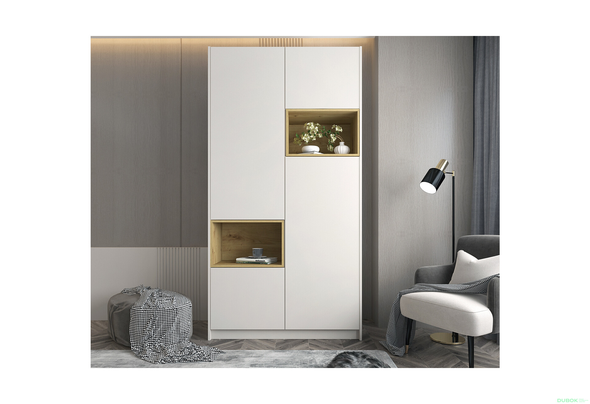 Fotografie 2 - Skříň Dale 2D s výklenkem 115.2х52х220 cm kašmír / dub artisan