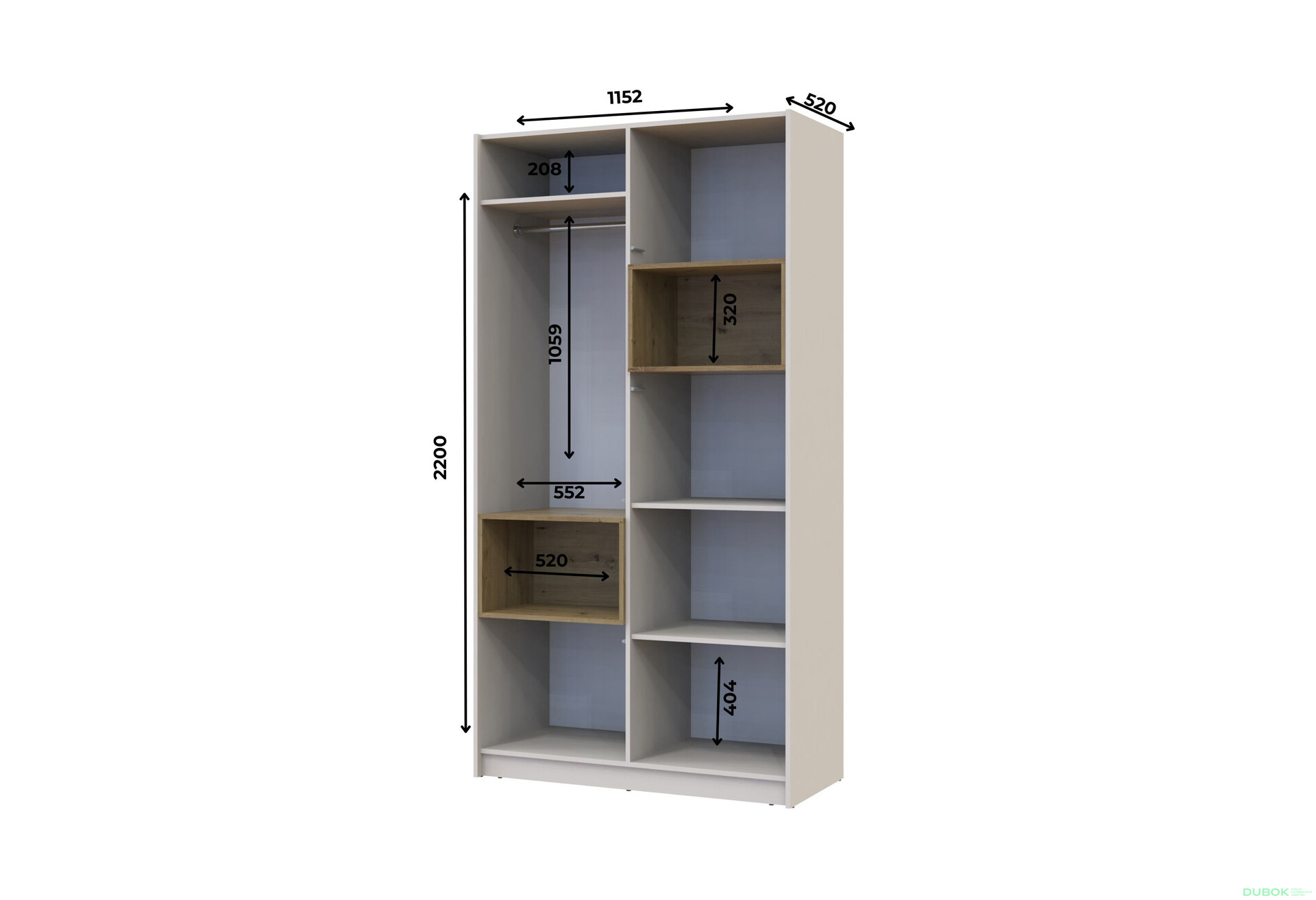 Fotografie 12 - Skříň Dale 2D s výklenkem 115.2х52х220 cm kašmír / dub artisan