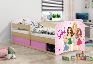 Postel Luki 1 borovice Girls 80x160 cm s roštem, matrací
