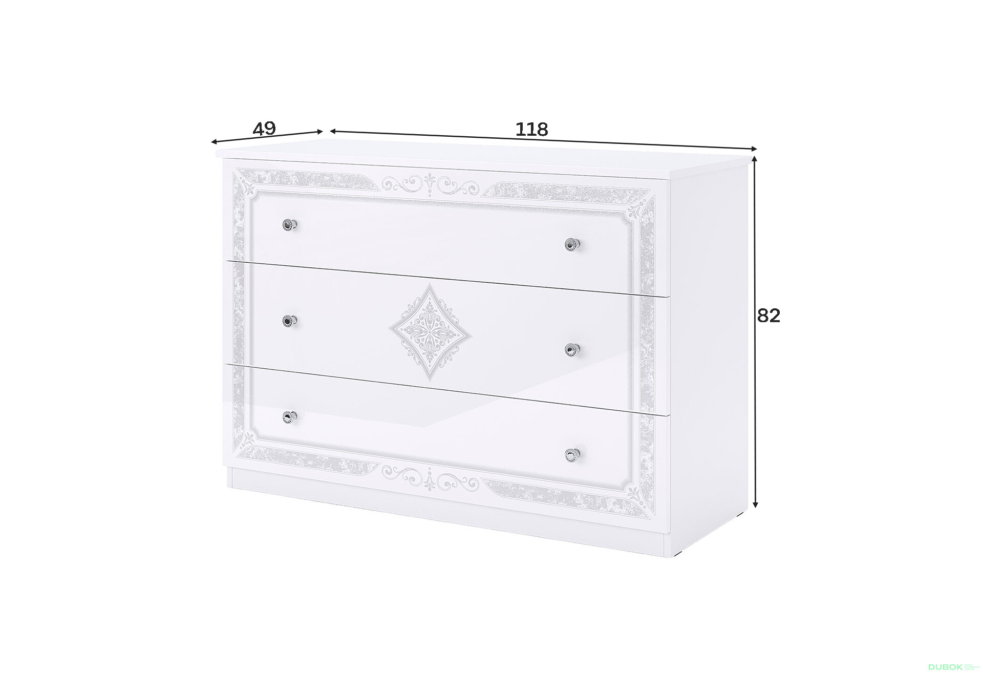 Fotografie 4 - Komoda 3Š, bílý lesk Luiza