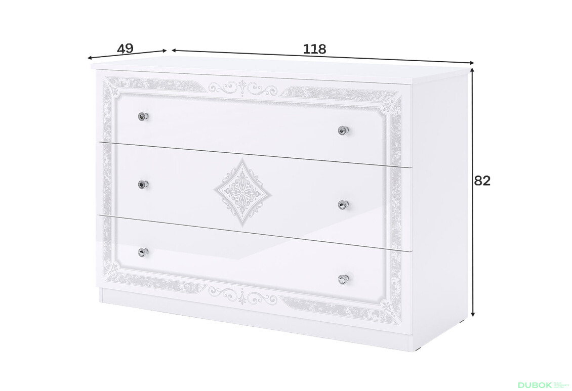 Fotografie 4 - Komoda 3Š, bílý lesk Luiza