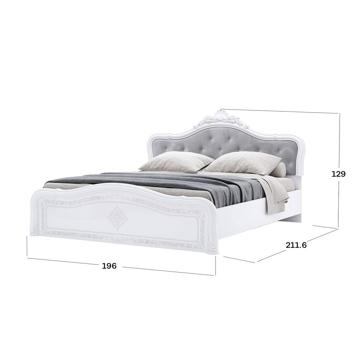 Postel 180 Lux bez roštu + koruna, bílý lesk Luiza (obrázek 3)