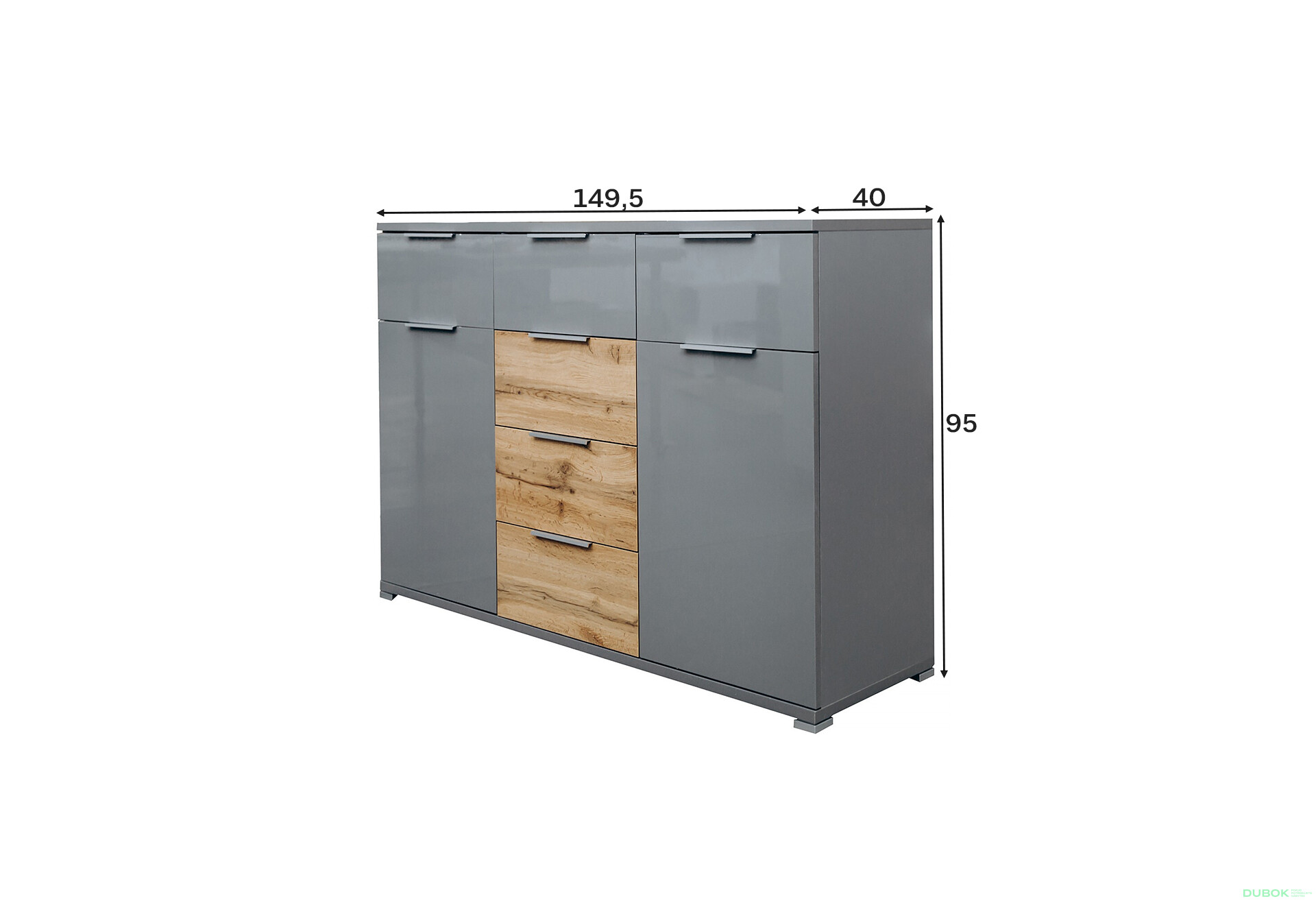 Fotografie 3 - Komoda 2dv 6š šedá břidlice / dub wotan Linz