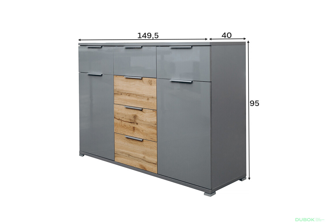 Fotografie 3 - Komoda 2dv 6š šedá břidlice / dub wotan Linz