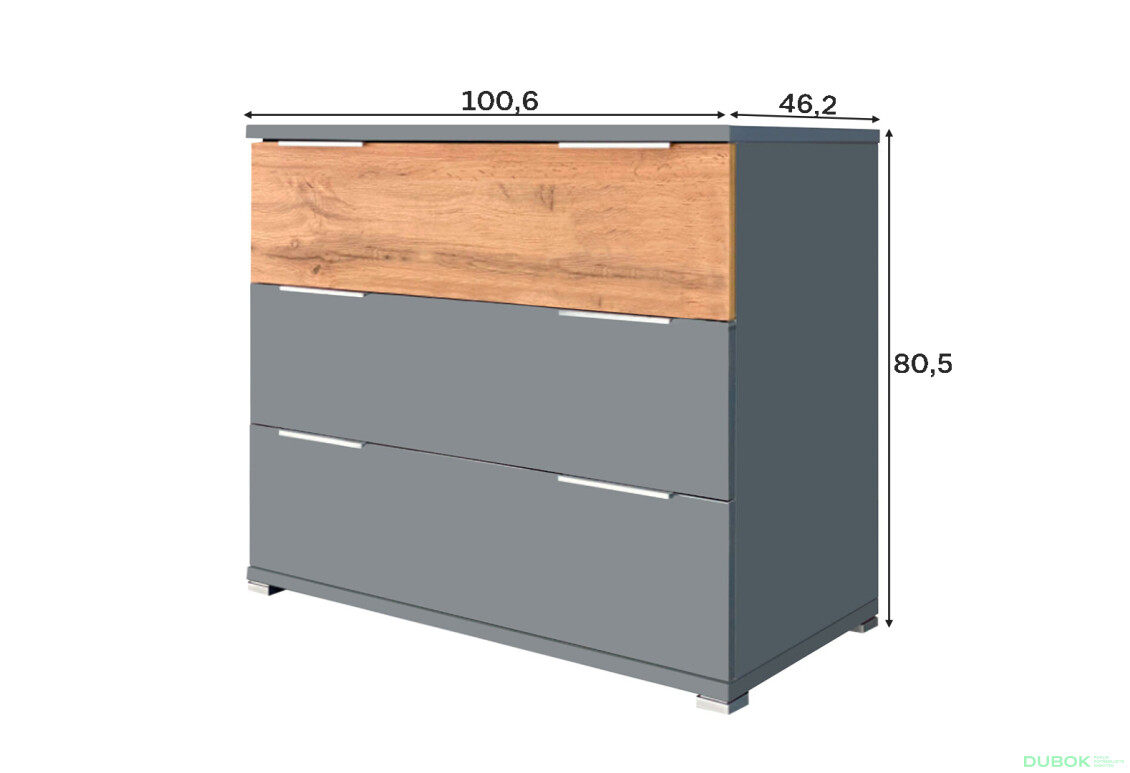 Fotografie 3 - Komoda 3š šedá břidlice / dub wotan Linz