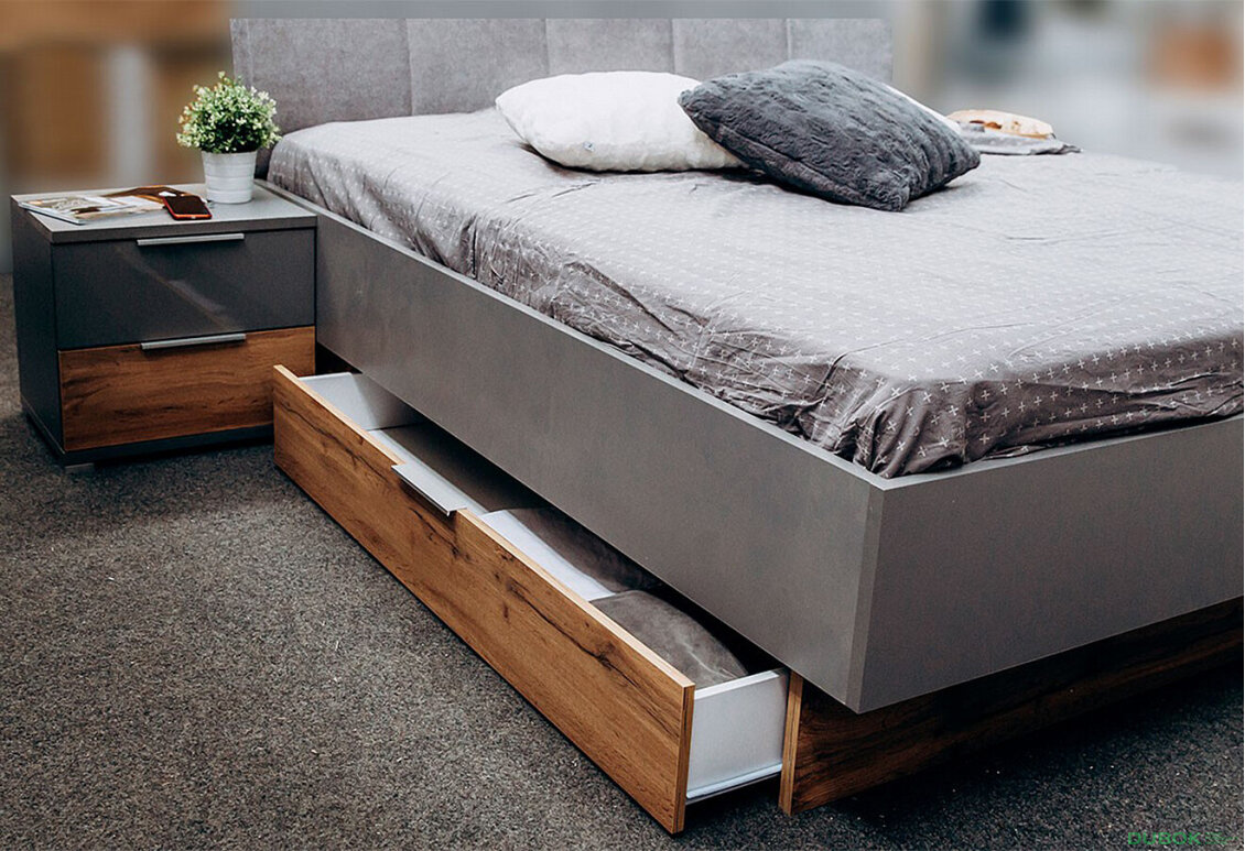 Fotografie 3 - Postel 180x200 s úložnými zásuvkami šedá břidlice / dub wotan Linz