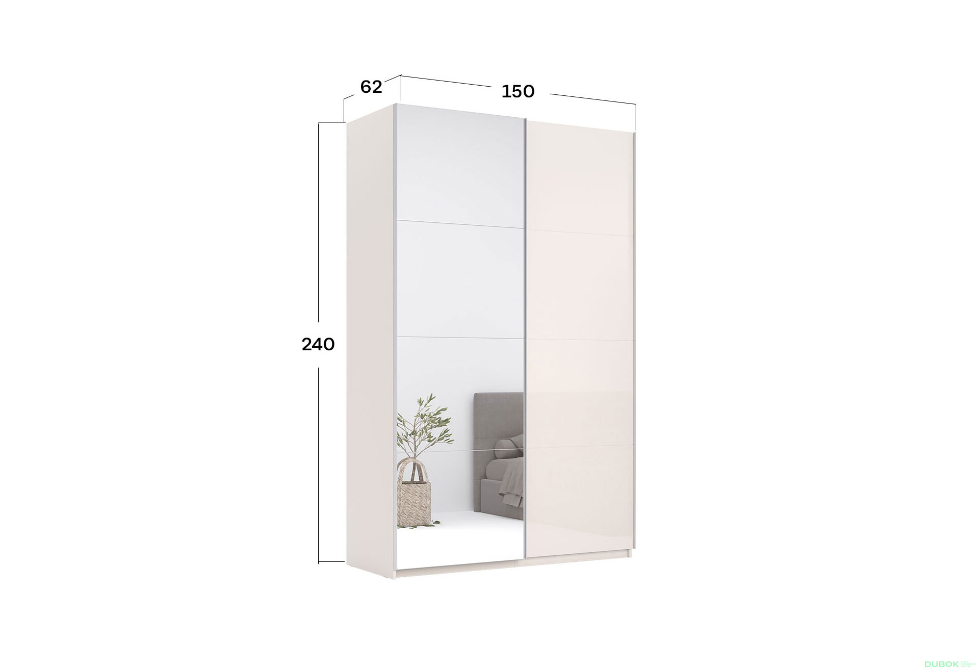 Fotografie 3 - Skříň s posuvnými dveřmi Lili 1,5x2,4m (Dveře Lesklý Kašmír/Zrcadlo), série N Lily