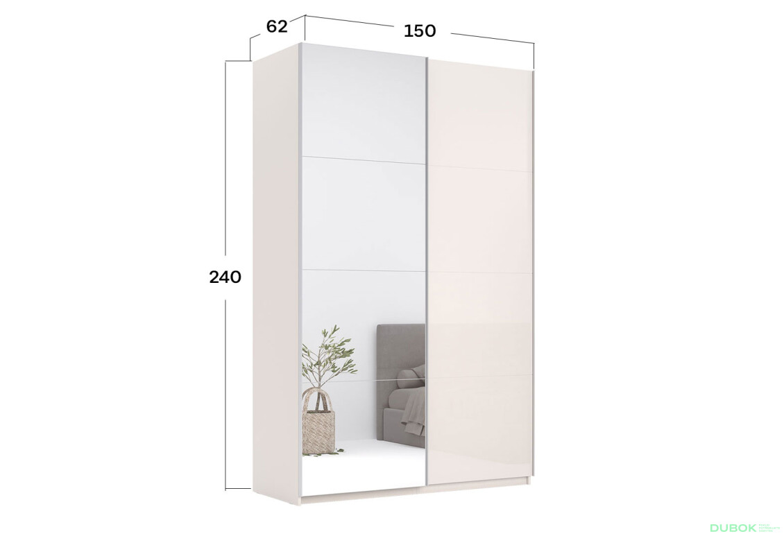 Fotografie 3 - Skříň s posuvnými dveřmi Lili 1,5x2,4m (Dveře Lesklý Kašmír/Zrcadlo), série N Lily
