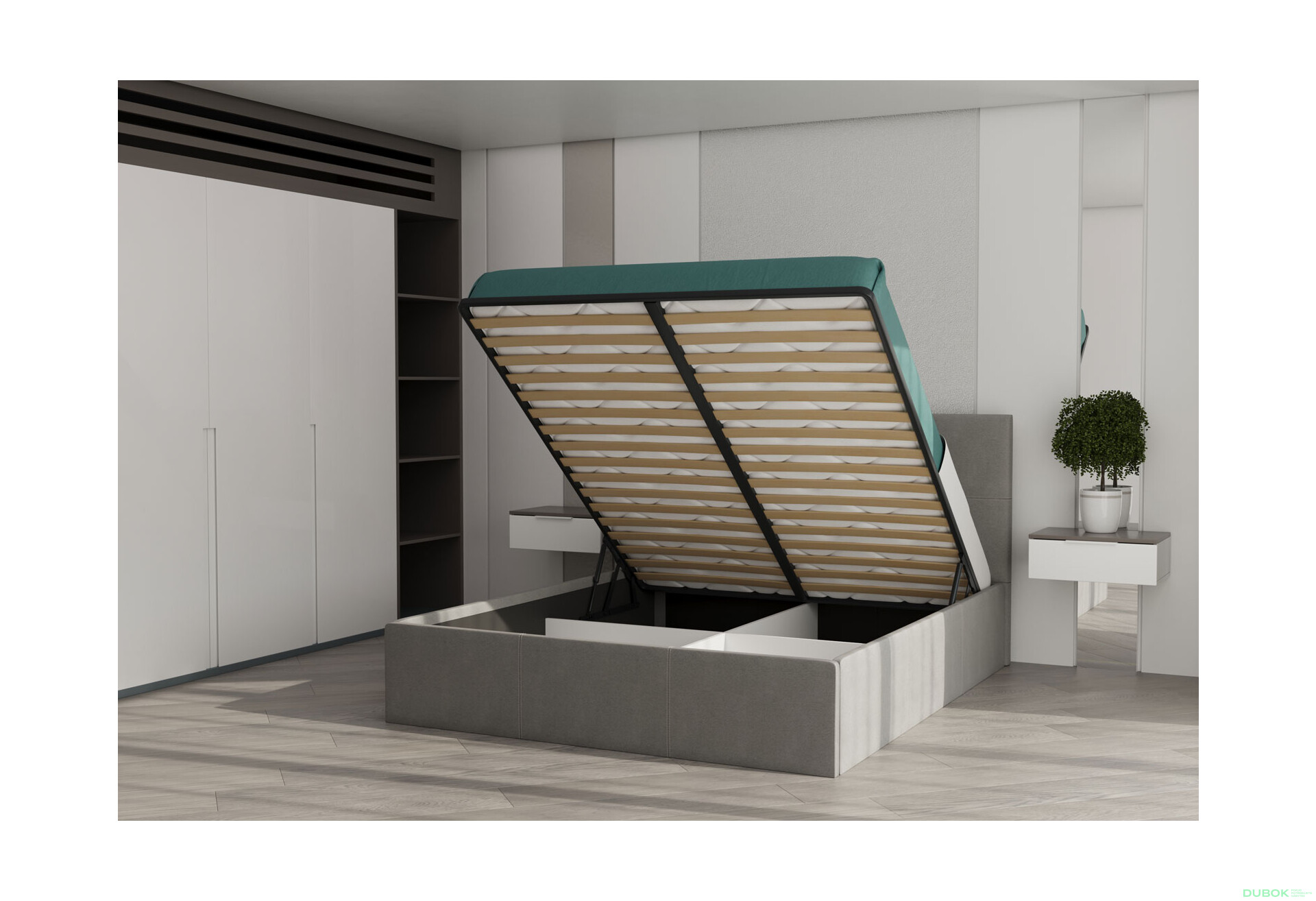 Čalouněná postel 180, výklopná s roštem, šedá Lily - Fotografie 5 Fotografie 5 - Čalouněná postel 180, výklopná s roštem, šedá Lily