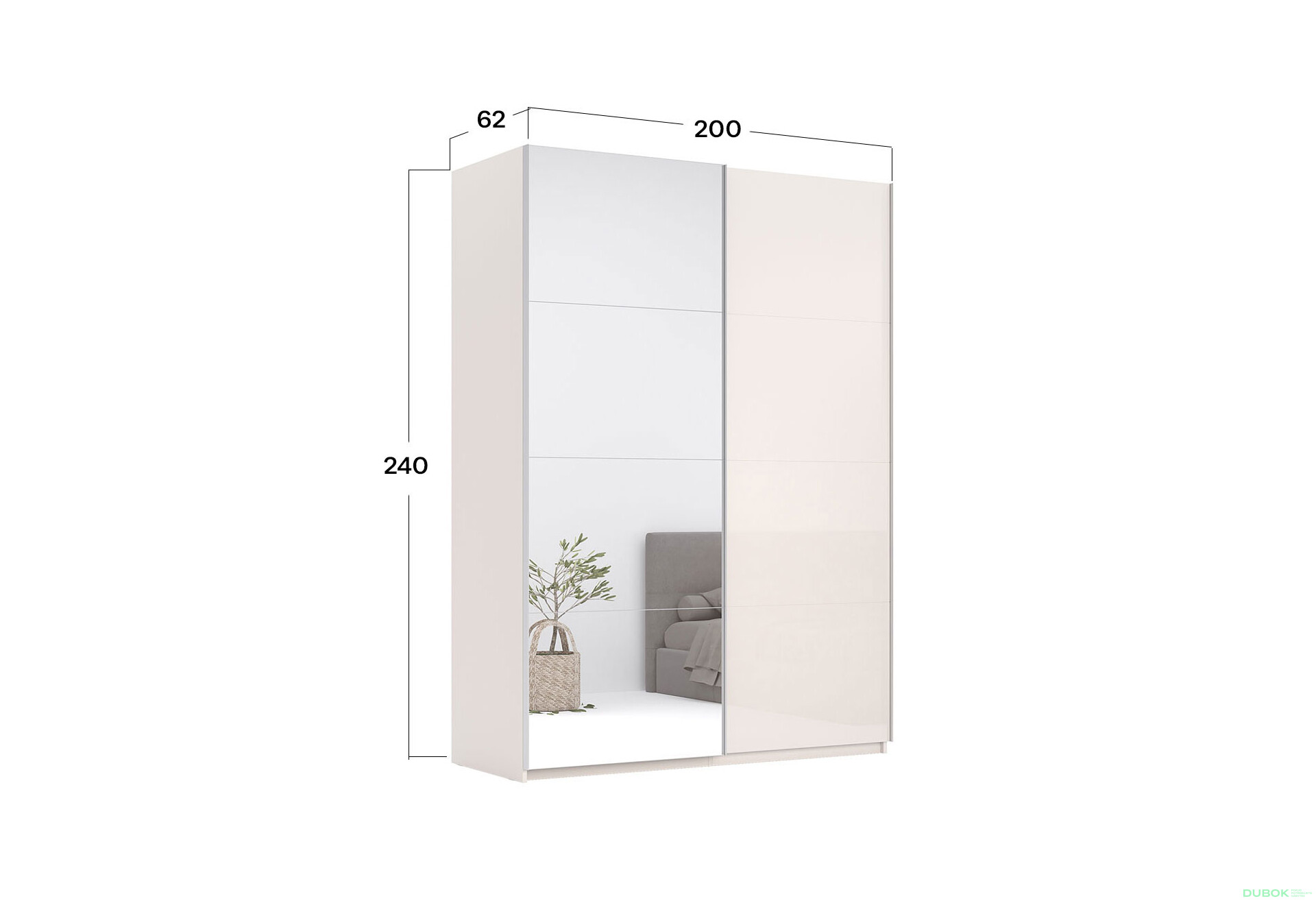 Fotografie 3 - Skříň s posuvnými dveřmi 2.0x2.4m (Dveře Lesklý Kašmír/Zrcadlo), série N Lily