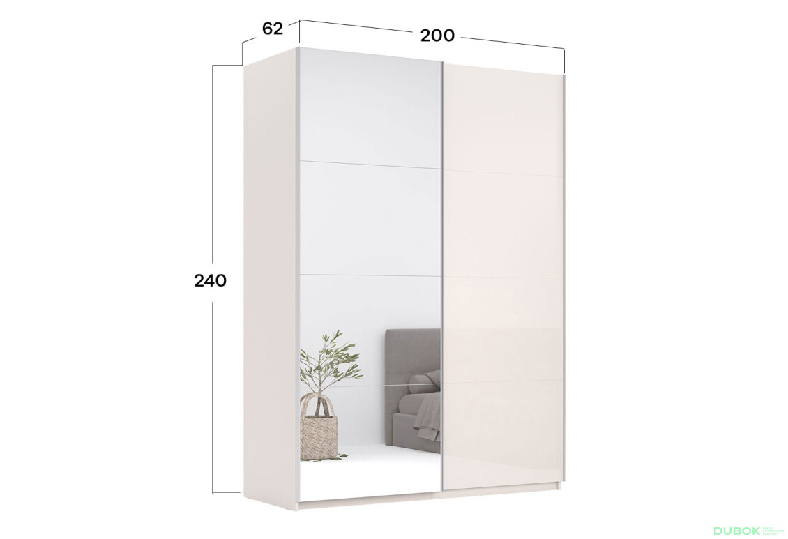 Fotografie 3 - Skříň s posuvnými dveřmi 2.0x2.4m (Dveře Lesklý Kašmír/Zrcadlo), série N Lily