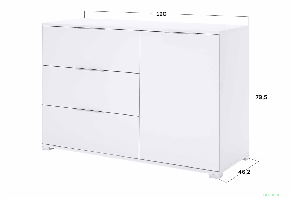 Komoda 1dveřová 3šuplíková Super Mat Bílá Barton - Fotografie 3 Fotografie 3 - Komoda 1dveřová 3šuplíková Super Mat Bílá Barton