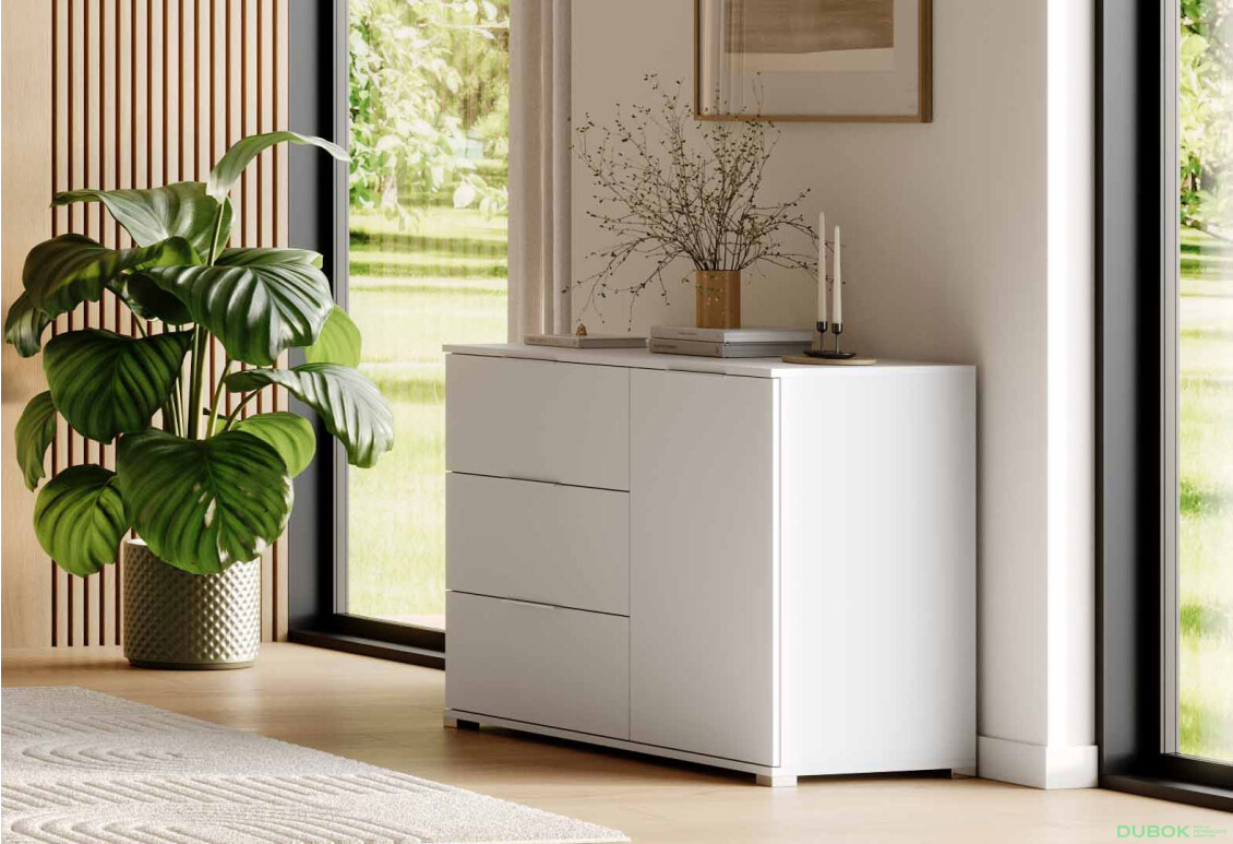 Komoda 1dveřová 3šuplíková Super Mat Bílá Barton - Fotografie 2 Fotografie 2 - Komoda 1dveřová 3šuplíková Super Mat Bílá Barton