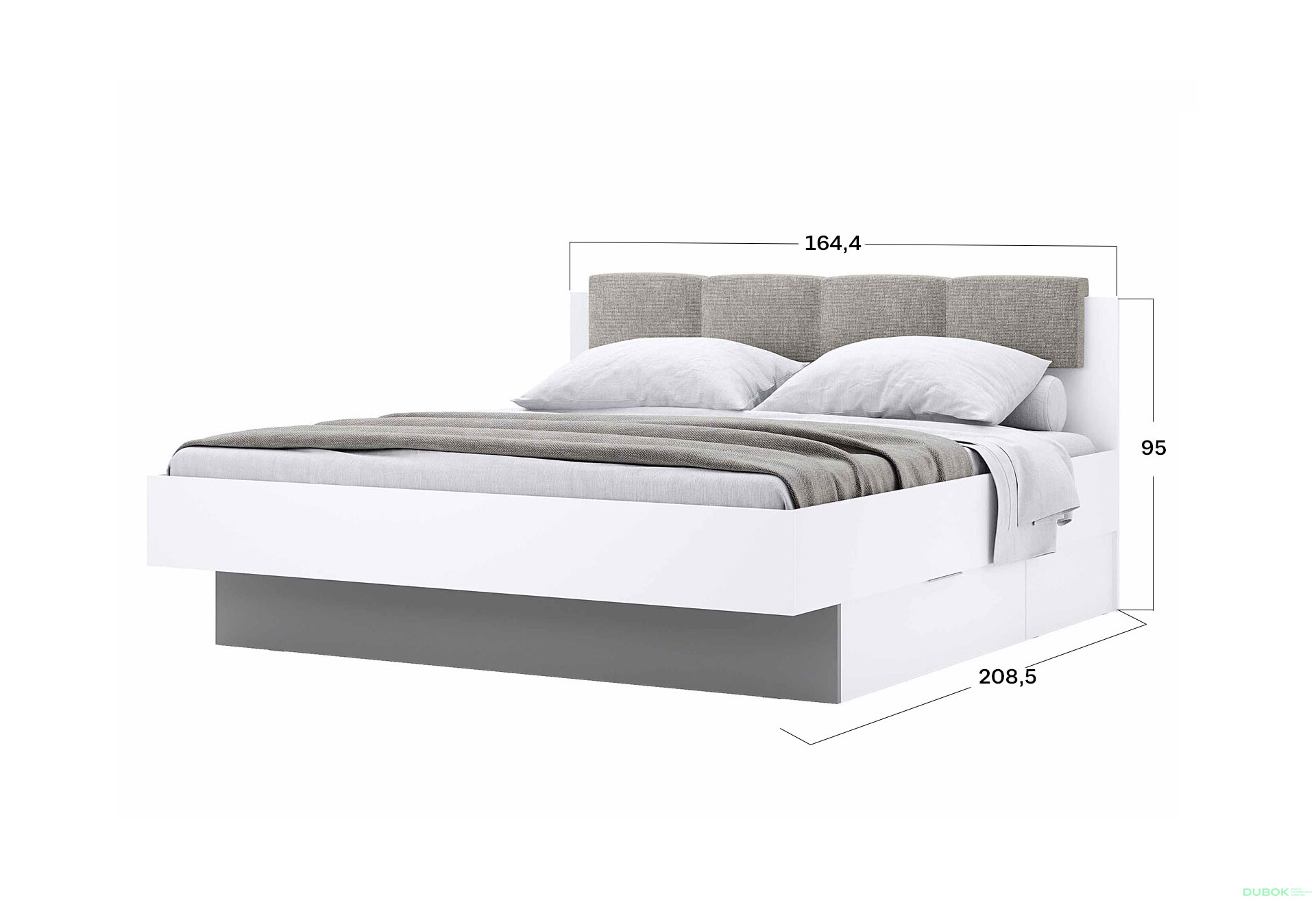 Postel 1.6x2.0 Měkké čelo s šuplíky bez rámu Super Mat Bílá Barton - Fotografie 3 Fotografie 3 - Postel 1.6x2.0 Měkké čelo s šuplíky bez rámu Super Mat Bílá Barton