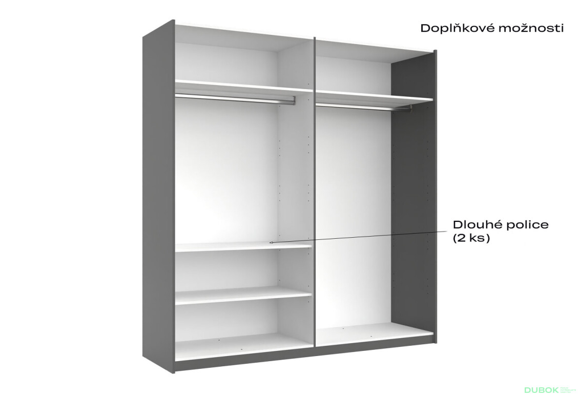Skříň s posuvnými dveřmi 2,0x2,1m (Dveře Grafit/Zrcadlo) série N Doni - Fotografie 4 Fotografie 4 - Skříň s posuvnými dveřmi 2,0x2,1m (Dveře Grafit/Zrcadlo) série N Doni