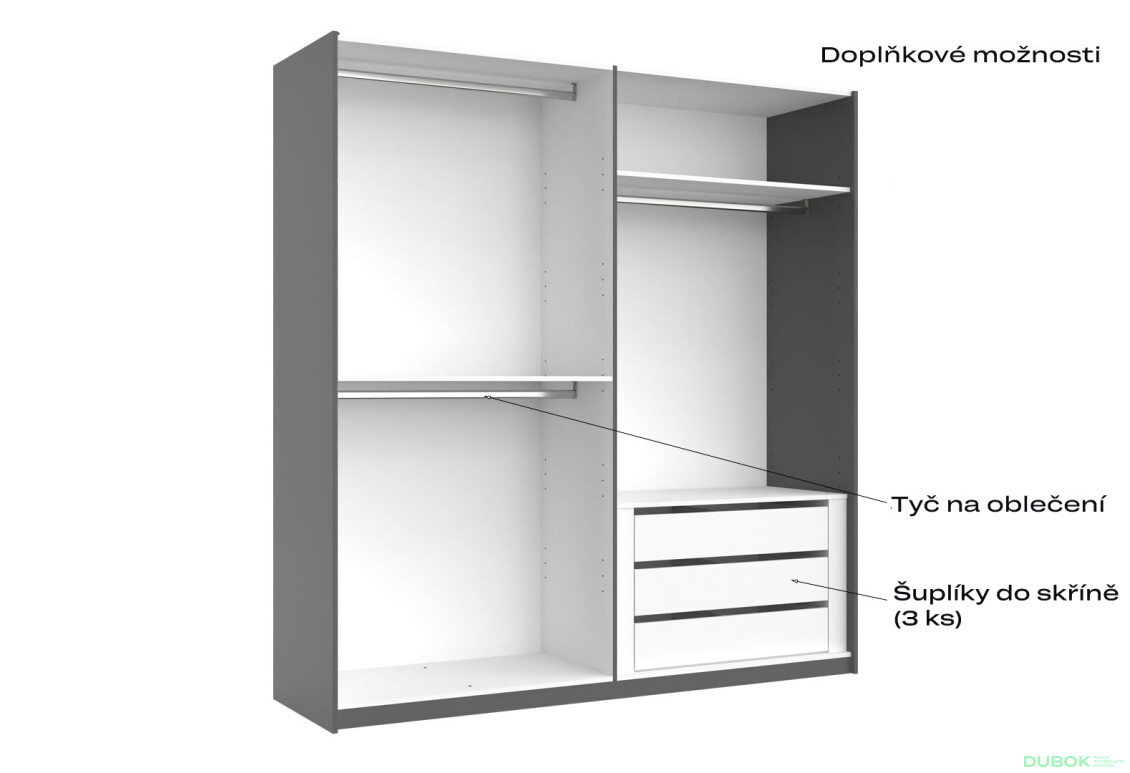 Skříň s posuvnými dveřmi 2,0x2,1m (Dveře Grafit/Zrcadlo) série N Doni - Fotografie 5 Fotografie 5 - Skříň s posuvnými dveřmi 2,0x2,1m (Dveře Grafit/Zrcadlo) série N Doni