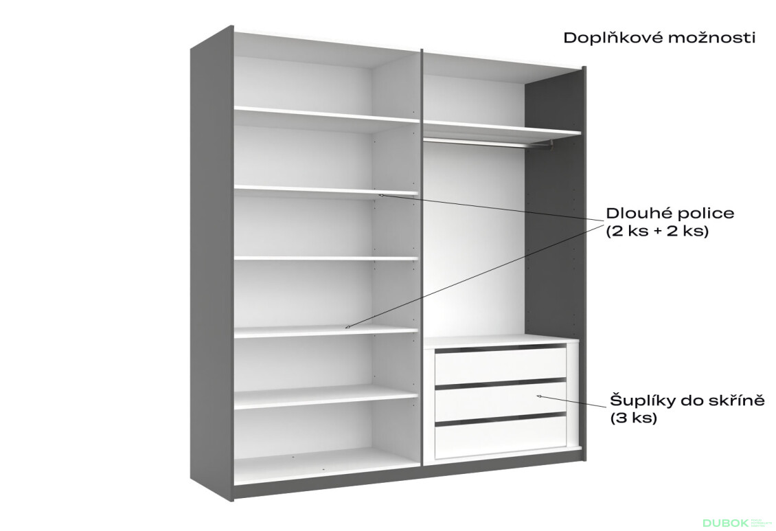Skříň s posuvnými dveřmi 2,0x2,1m (Dveře Grafit/Zrcadlo) série N Doni - Fotografie 6 Fotografie 6 - Skříň s posuvnými dveřmi 2,0x2,1m (Dveře Grafit/Zrcadlo) série N Doni