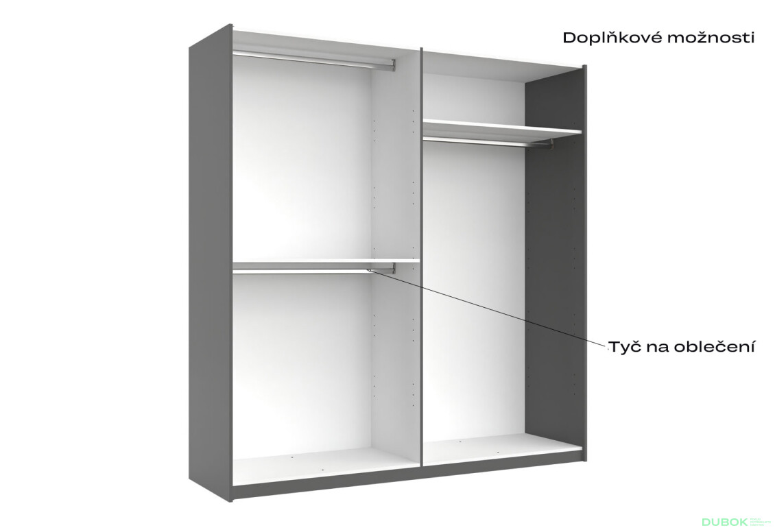 Skříň s posuvnými dveřmi 2,0x2,1m (Dveře Grafit/Zrcadlo) série N Doni - Fotografie 7 Fotografie 7 - Skříň s posuvnými dveřmi 2,0x2,1m (Dveře Grafit/Zrcadlo) série N Doni