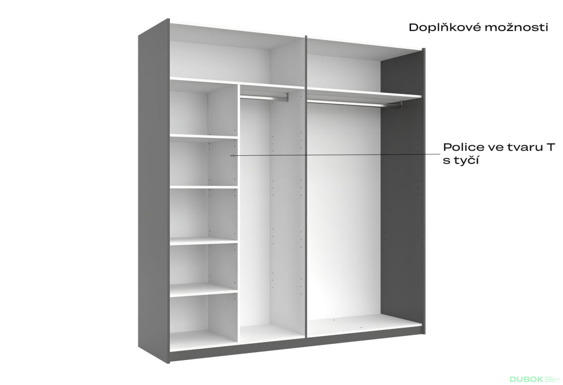 Skříň s posuvnými dveřmi 2,0x2,1m (Dveře Grafit/Zrcadlo) série N Doni - Fotografie 8 Fotografie 8 - Skříň s posuvnými dveřmi 2,0x2,1m (Dveře Grafit/Zrcadlo) série N Doni