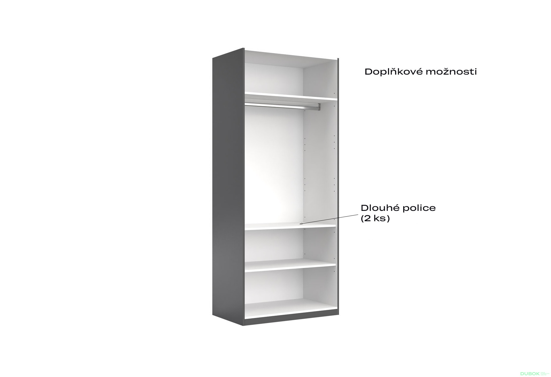 Skříň 2d bez zrcadel, série H, grafit Doni - Fotografie 4 Fotografie 4 - Skříň 2d bez zrcadel, série H, grafit Doni