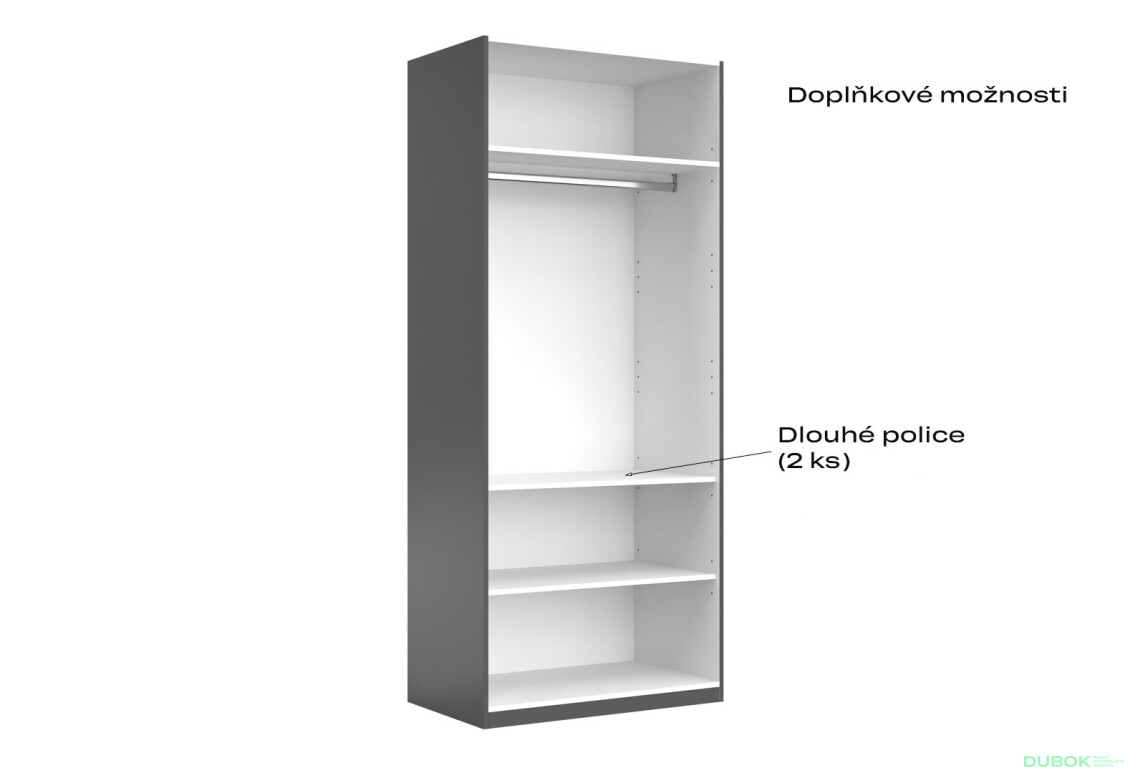 Skříň 2d bez zrcadel, série H, grafit Doni - Fotografie 4 Fotografie 4 - Skříň 2d bez zrcadel, série H, grafit Doni