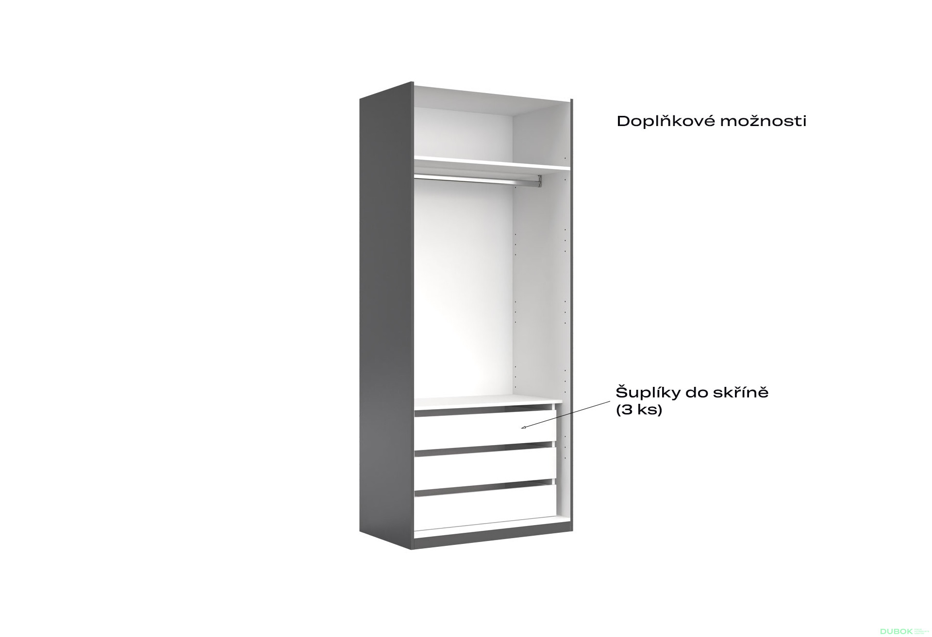 Skříň 2d bez zrcadel, série H, grafit Doni - Fotografie 5 Fotografie 5 - Skříň 2d bez zrcadel, série H, grafit Doni