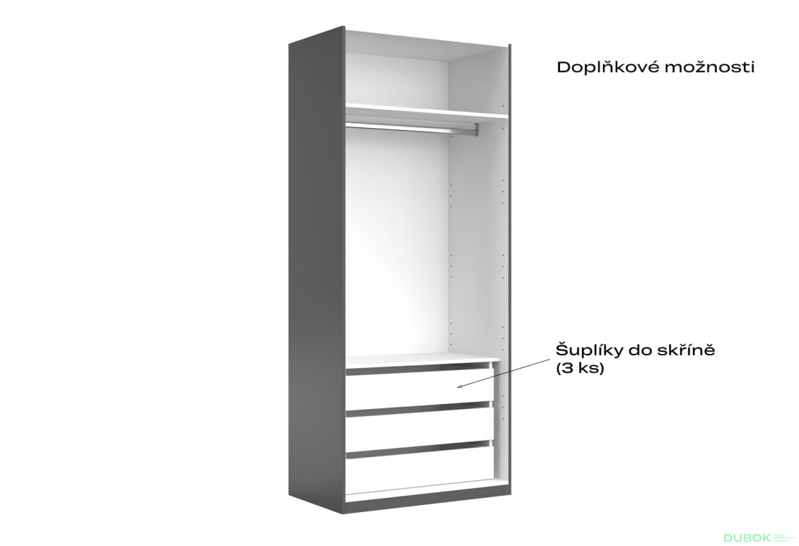 Skříň 2d bez zrcadel, série H, grafit Doni - Fotografie 5 Fotografie 5 - Skříň 2d bez zrcadel, série H, grafit Doni