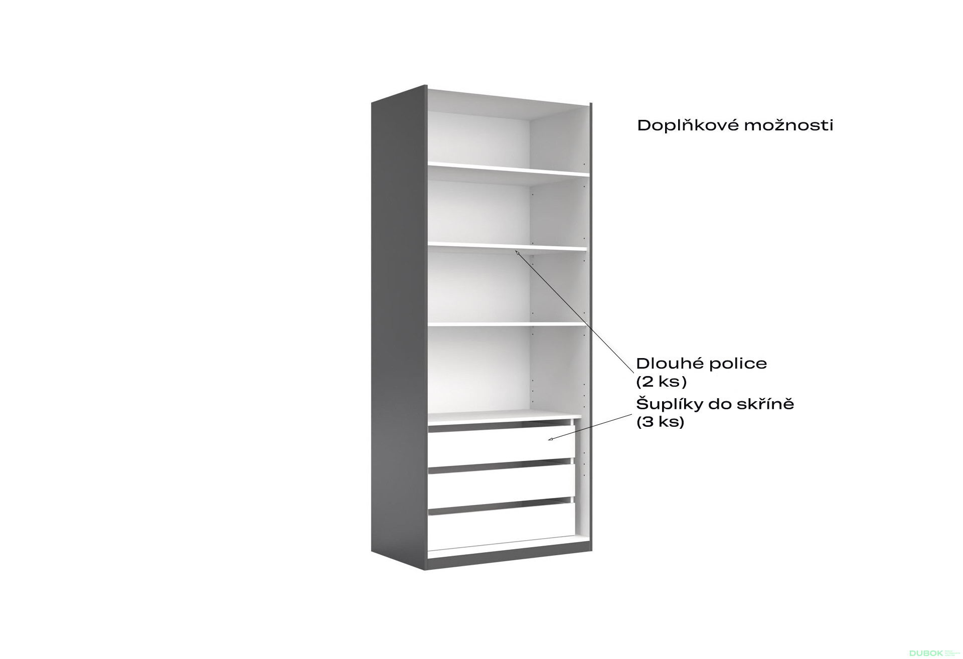 Skříň 2d bez zrcadel, série H, grafit Doni - Fotografie 7 Fotografie 7 - Skříň 2d bez zrcadel, série H, grafit Doni