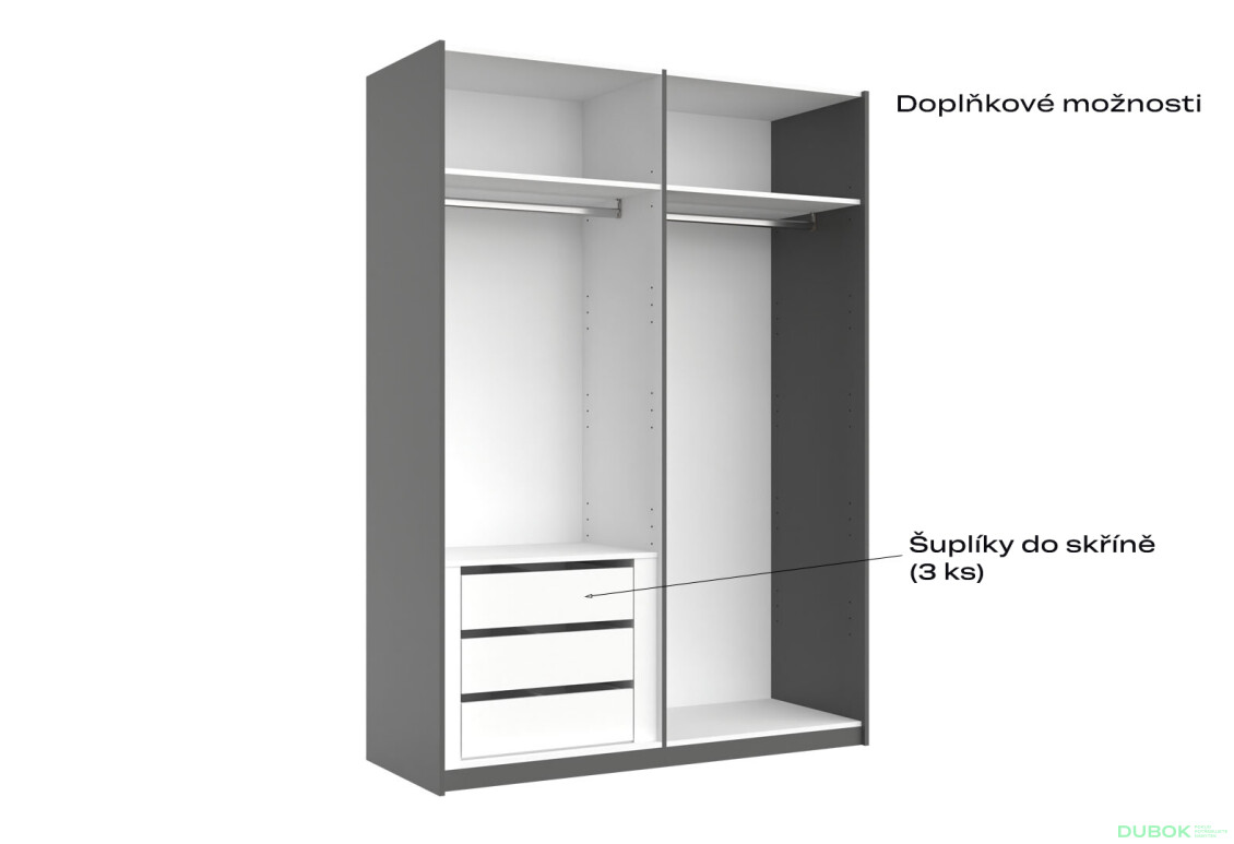 Skříň s posuvnými dveřmi 1,5x2,1 m (Dveře Grafit/Zrcadlo) série N Dominika - Fotografie 5 Fotografie 5 - Skříň s posuvnými dveřmi 1,5x2,1 m (Dveře Grafit/Zrcadlo) série N Dominika