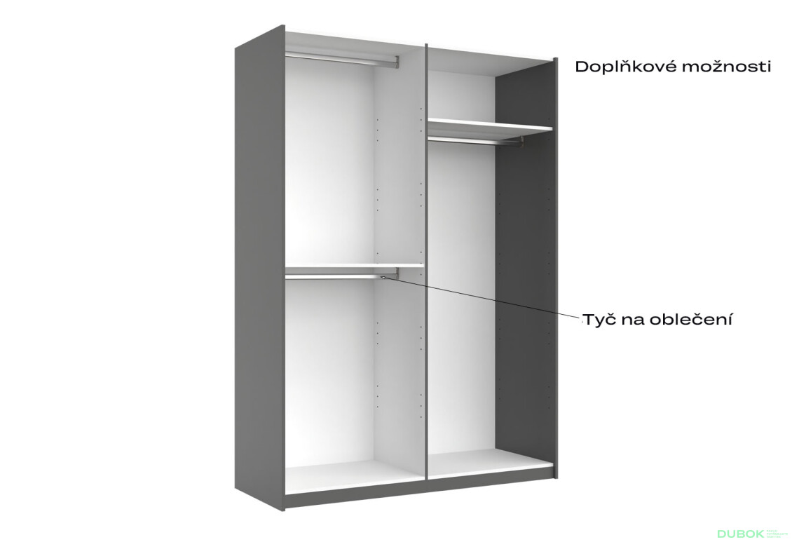 Skříň s posuvnými dveřmi 1,5x2,1 m (Dveře Grafit/Zrcadlo) série N Dominika - Fotografie 6 Fotografie 6 - Skříň s posuvnými dveřmi 1,5x2,1 m (Dveře Grafit/Zrcadlo) série N Dominika