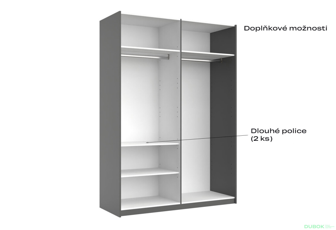 Skříň s posuvnými dveřmi 1,5x2,1 m (Dveře Grafit/Zrcadlo) série N Dominika - Fotografie 7 Fotografie 7 - Skříň s posuvnými dveřmi 1,5x2,1 m (Dveře Grafit/Zrcadlo) série N Dominika
