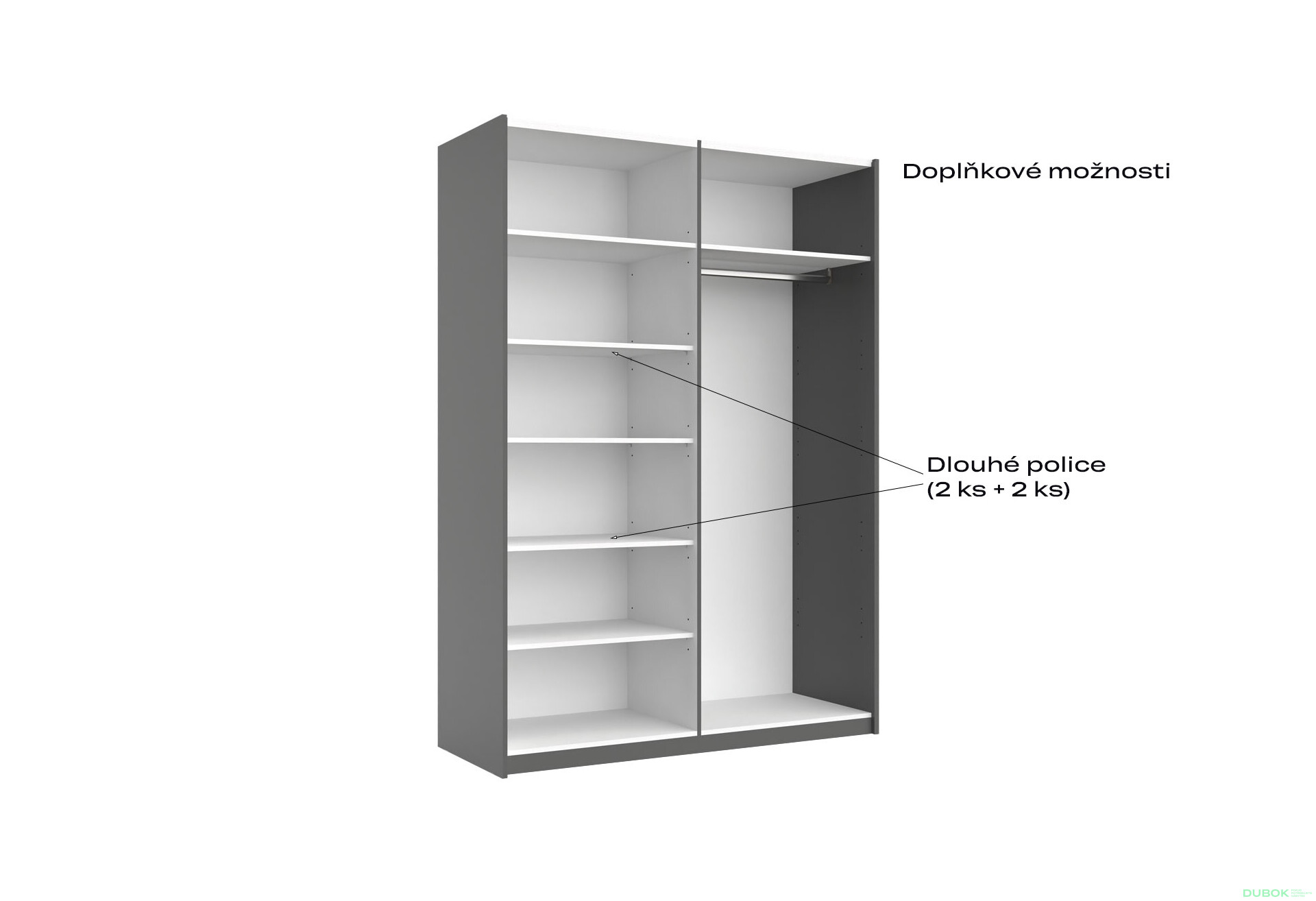 Skříň s posuvnými dveřmi 1,5x2,1 m (Dveře Grafit/Zrcadlo) série N Dominika - Fotografie 8 Fotografie 8 - Skříň s posuvnými dveřmi 1,5x2,1 m (Dveře Grafit/Zrcadlo) série N Dominika