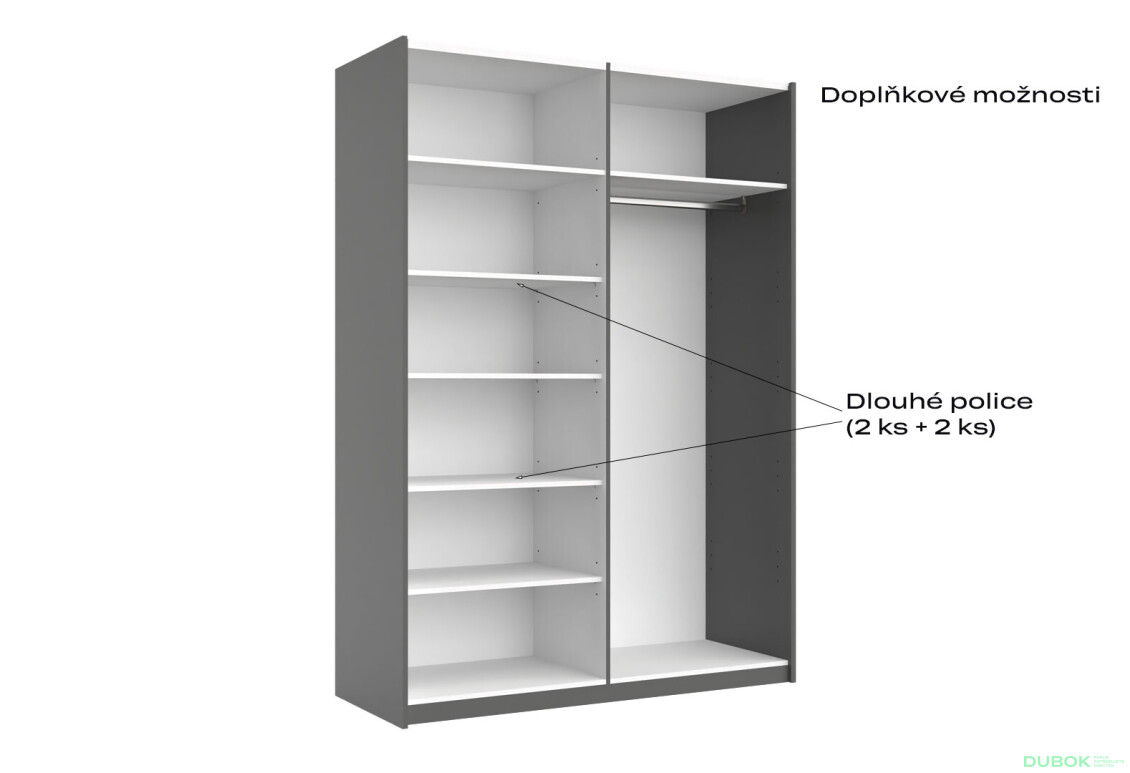 Skříň s posuvnými dveřmi 1,5x2,1 m (Dveře Grafit/Zrcadlo) série N Dominika - Fotografie 8 Fotografie 8 - Skříň s posuvnými dveřmi 1,5x2,1 m (Dveře Grafit/Zrcadlo) série N Dominika