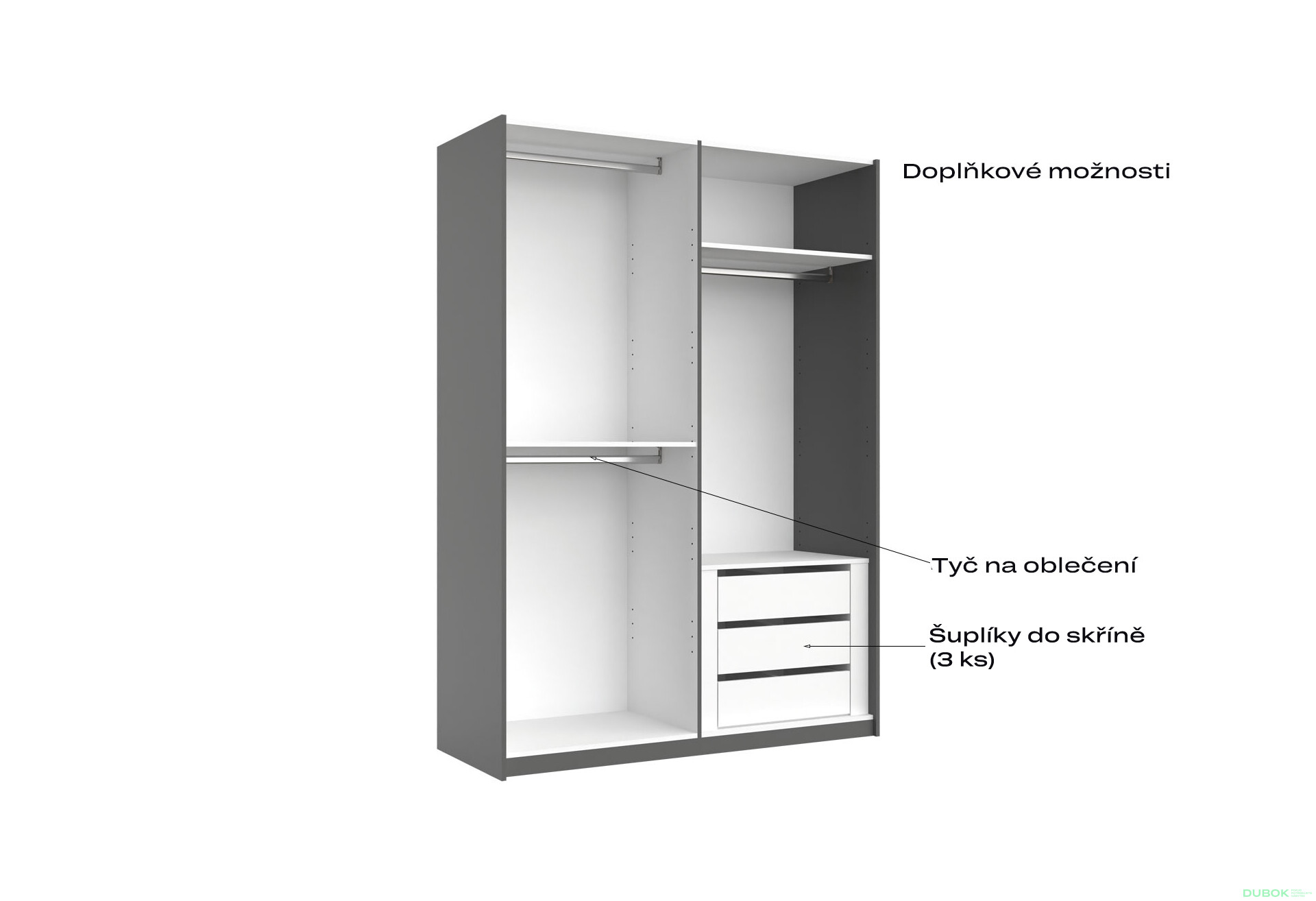 Skříň s posuvnými dveřmi 1,5x2,1 m (Dveře Grafit/Zrcadlo) série N Dominika - Fotografie 9 Fotografie 9 - Skříň s posuvnými dveřmi 1,5x2,1 m (Dveře Grafit/Zrcadlo) série N Dominika